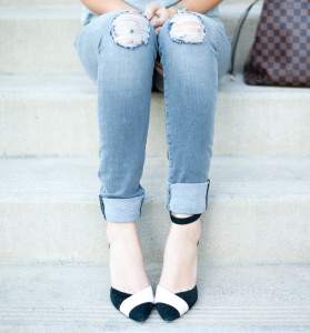 Mavi Jeans 'Serena' Distressed Stretch Skinny Jeans (Grey Ripped) June & Hudson Knot Hem Tee Monochrome