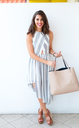 Dress Up Buttercup // A Houston-based fashion and inspiration blog developed to daily inspire your own personal style by Dede Raad | Elliatt 'Linear' Stripe Crepe Midi Dress
