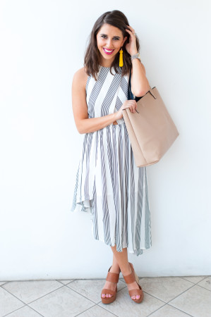 Dress Up Buttercup // A Houston-based fashion and inspiration blog developed to daily inspire your own personal style by Dede Raad | Elliatt 'Linear' Stripe Crepe Midi Dress