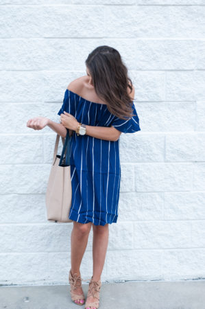 Dress Up Buttercup | Houston Fashion Blog - Dede Raad | Stripe + Off The Shoulder Dress