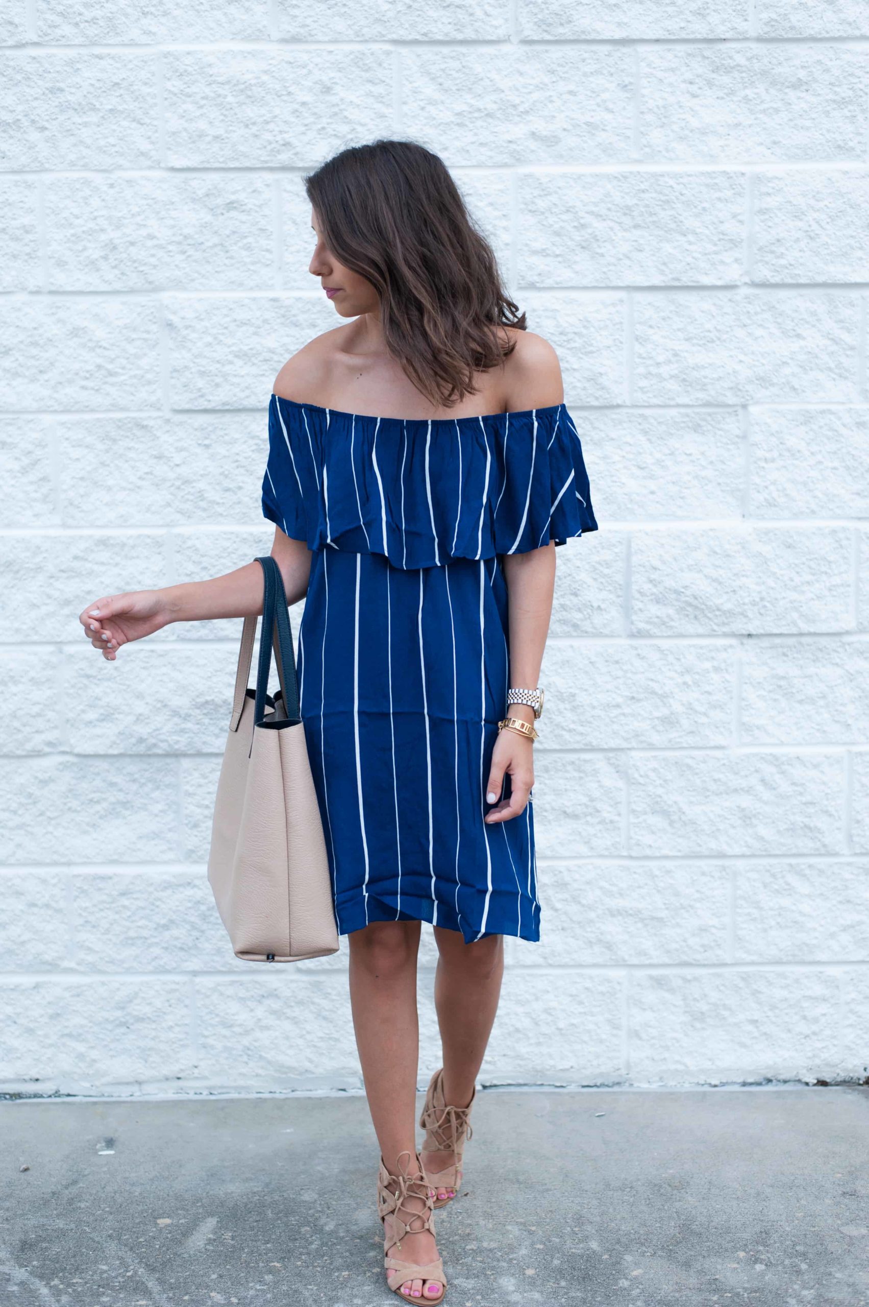 Dress Up Buttercup | Houston Fashion Blog - Dede Raad | Stripe + Off The Shoulder Dress
