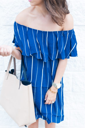 Dress Up Buttercup | Houston Fashion Blog - Dede Raad | Stripe + Off The Shoulder Dress