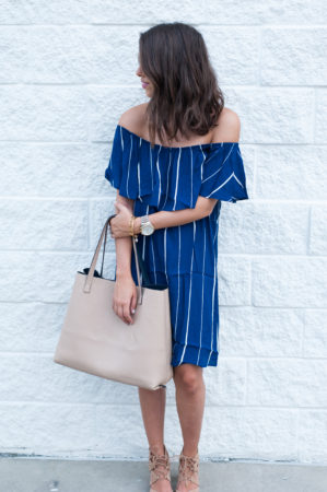 Dress Up Buttercup | Houston Fashion Blog - Dede Raad | Stripe + Off The Shoulder Dress
