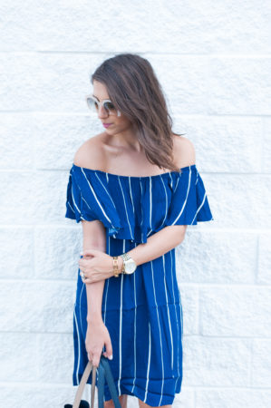 Dress Up Buttercup | Houston Fashion Blog - Dede Raad | Stripe + Off The Shoulder Dress