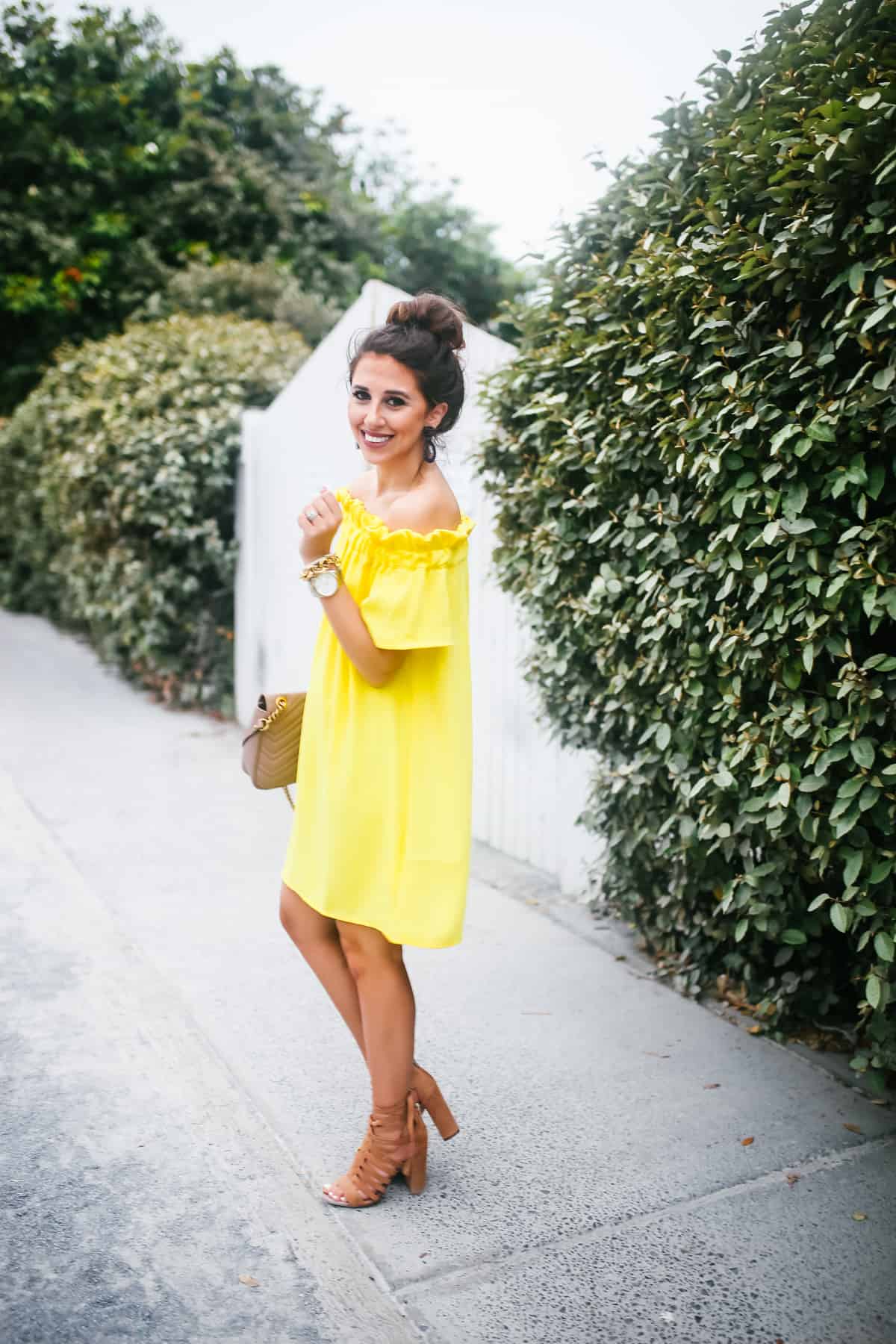 Pale yellow off outlet the shoulder dress