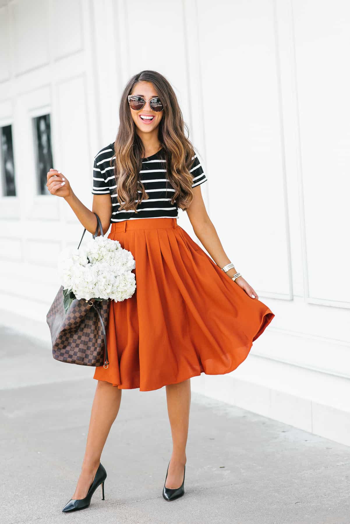 Dress Up A Stripe Tee, Mod Cloth Midi Skirt, Houston, Texas, summer skirt, houston fashion, fashion blogger, Dress up Buttercup