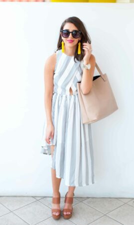 Elliatt 'Linear' Stripe Crepe Midi Dress