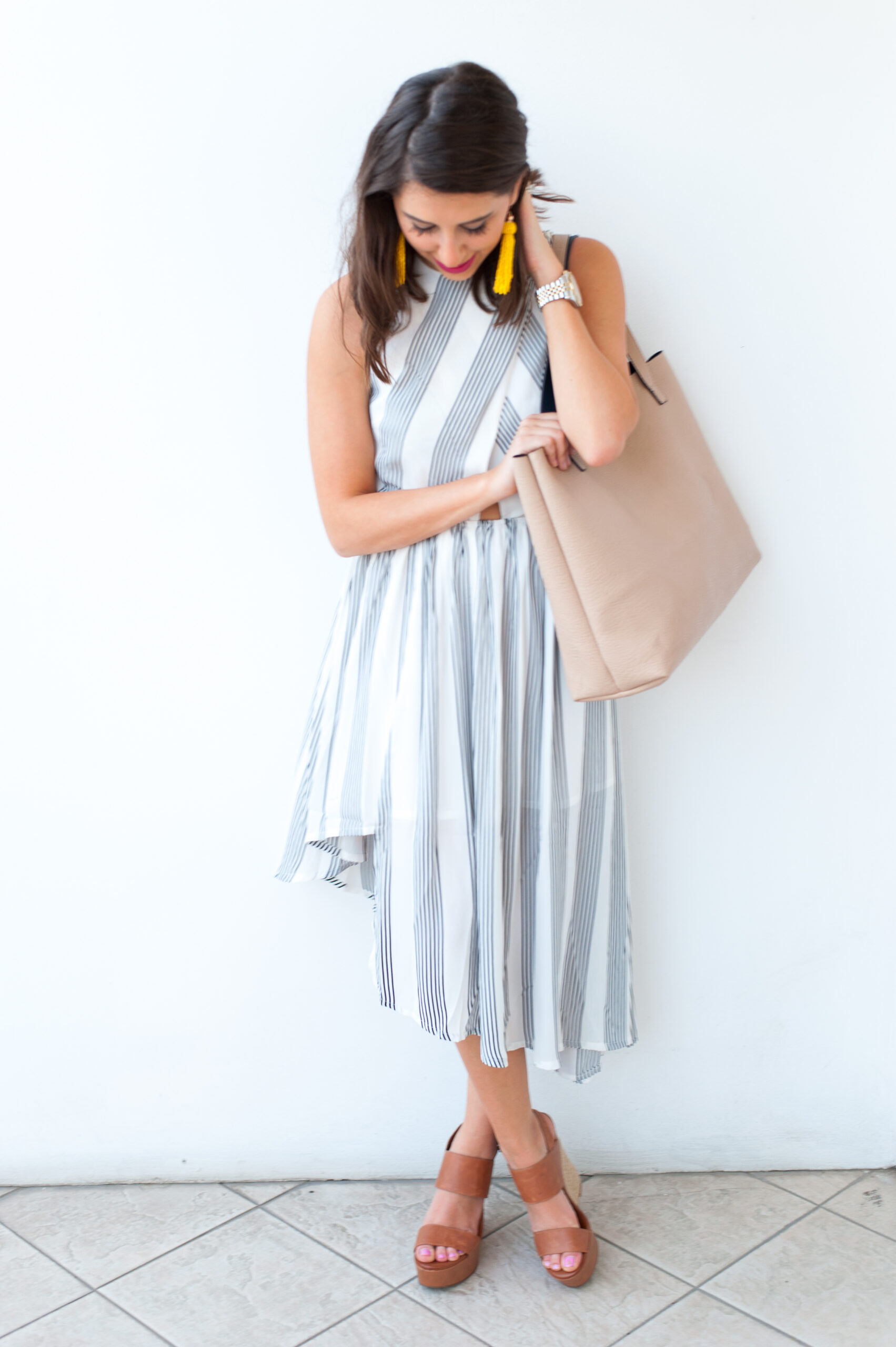 Dress Up Buttercup // A Houston-based fashion and inspiration blog developed to daily inspire your own personal style by Dede Raad | Elliatt 'Linear' Stripe Crepe Midi Dress