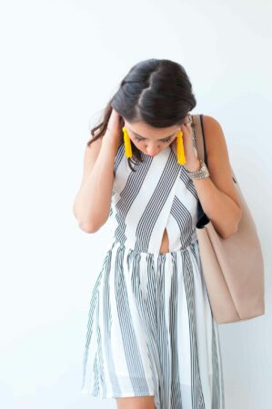 Elliatt 'Linear' Stripe Crepe Midi Dress